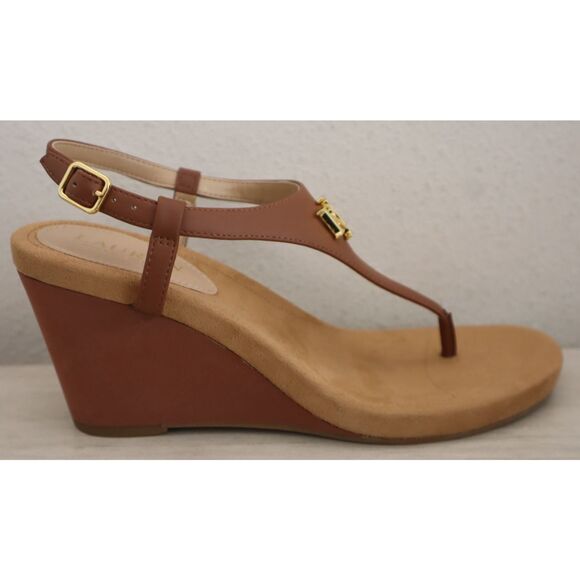 Lauren Ralph Lauren Women's Sz 8B Polo Tan/Brown Jeannie Wedge Sandals - Picture 6 of 13